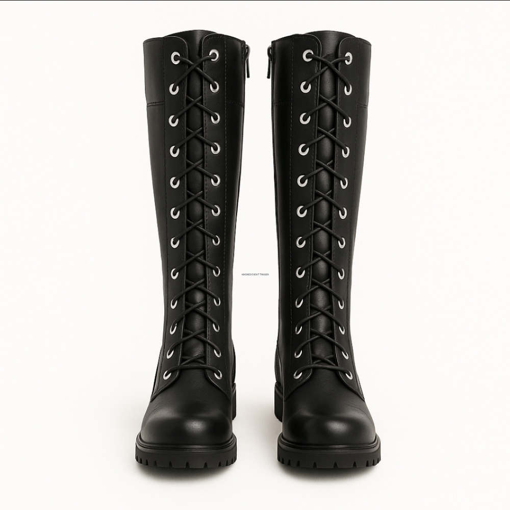 ⭐ Timberland Tall Black Lace-Up Combat Boots – Goth Moto Waterproof 9M & 7M Jr